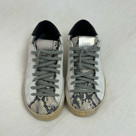 P448 John Python-Print Leather Low Top Sneakers Size 37 US 7 Classic Designer - Picture 3 of 16